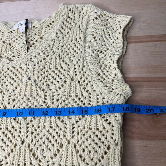 NWT Elan Crochet Open Knit Top Cap Sleeve Butter Yellow Cottage Festival Boho Lg - Picture 8 of 10